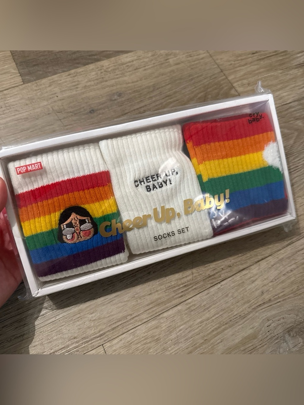 POP MART CRYBABY Cheer Up, Baby Crew Socks 3 Pairs Multicolor/White 24-26cm